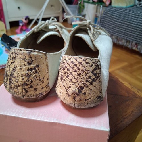 Women's leather flat shoes size 38 used, beige and brown