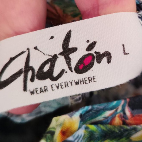 Chaton midi dress with tropical print and open back, Large