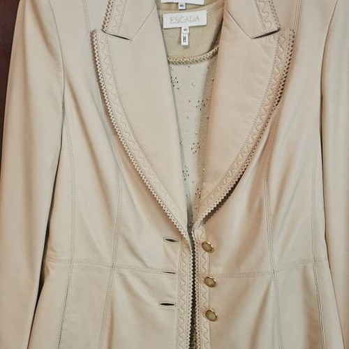 Escada leather suit with blouse, beige, size L