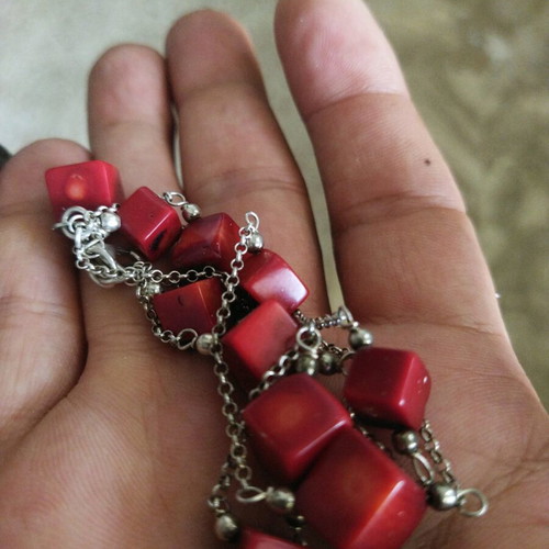 Silver bracelet chain Gregio new with red stones