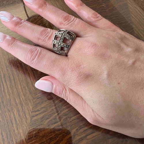 Vintage statement 925 silver ring with crystals chunky