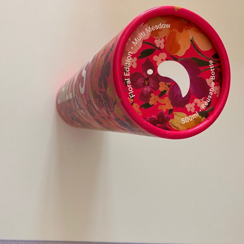 Empty cylinder box like new, floral fuchsia design