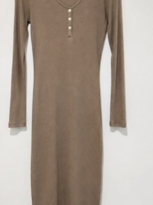 Sinsay midi ribbed dress mocha/brown, size M