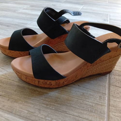 Ugg leather wedge sandals, size 38, black