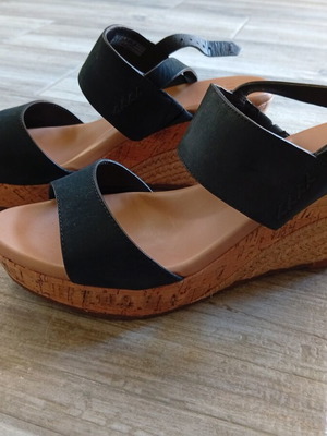 Ugg leather wedge sandals, size 38, black