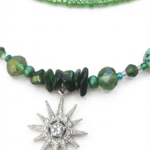 Handmade double necklace with natural stones and sun pendant, new