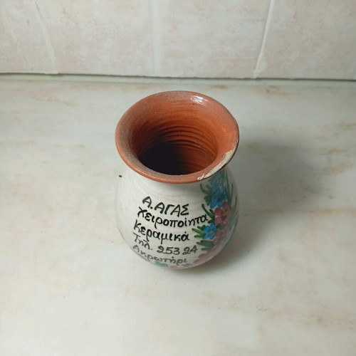 Ceramic vase used with hand-painted flowers handmade