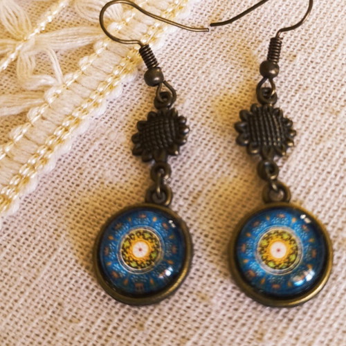 Boho earrings handmade, antique bronze base, colorful