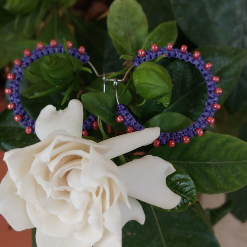 Macrame Steel Earrings new, purple and orange