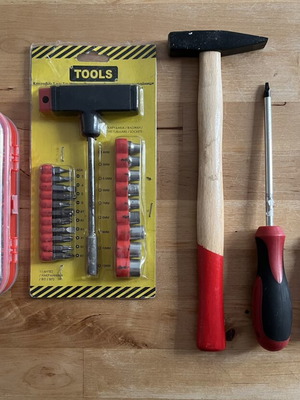 Tool set used with hammer, screwdrivers and nails