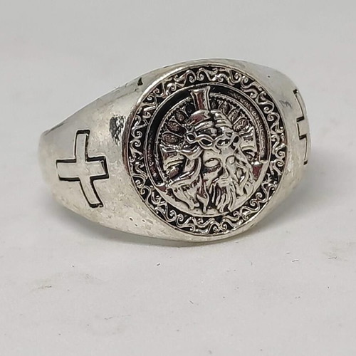 Ring with Jesus Christ like new, men's silver tone metal