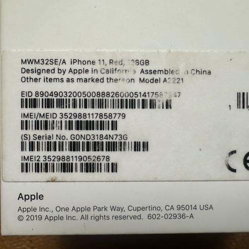 Apple iPhone 11 red 128 GB box used, bottom part only