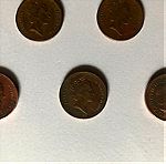  One (1) Penny ELIZABETH II (7 διαφορετικά νομίσματα - διαφορετική χρονιά κοπής) παλαιά νομίσματα