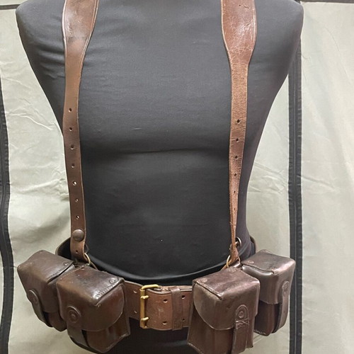 Greek Army Soldier Equipment 1917-1941 Used Y Strap Belt and 3 Manlicher Pouches