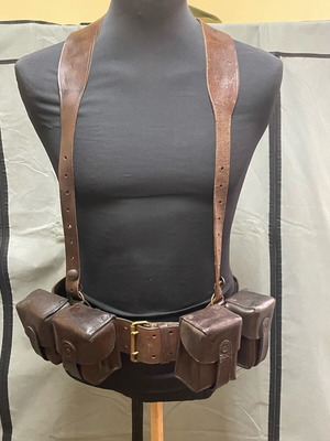 Greek Army Soldier Equipment 1917-1941 Used Y Strap Belt and 3 Manlicher Pouches