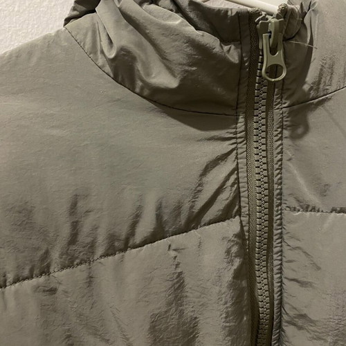 Women's jacket used with hood, short puffer style, H&M brown and green XS