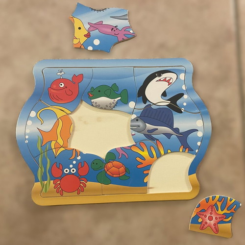 Wooden kids puzzle sea animals like new