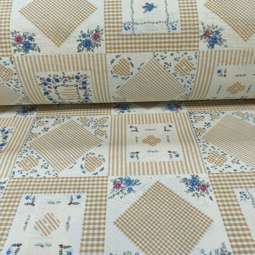 Canvas fabric printed with geometric and floral patterns, new