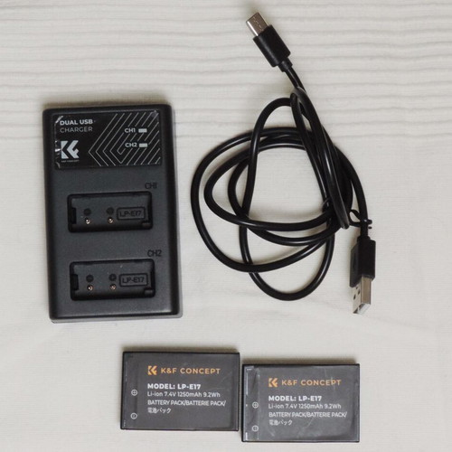 2 K&F Concept LP-E17 batteries for Canon EOS RP with dual charger
