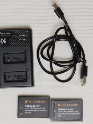 2 K&F Concept LP-E17 batteries for Canon EOS RP with dual charger