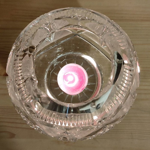 Vintage crystal vase/candle holder/ashtray used, with handmade designs