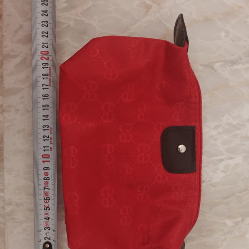Red embossed cosmetic bag with brown details new