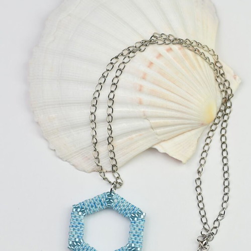 Delicate Light Blue Necklace Custom Made with Hexagonal Pendant