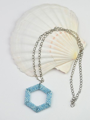 Delicate Light Blue Necklace Custom Made with Hexagonal Pendant