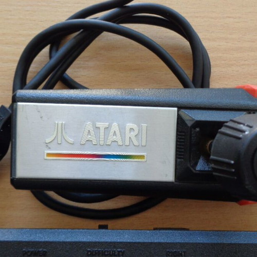 Atari 2600 Jr. console used with 32-in-1 cartridge and controllers