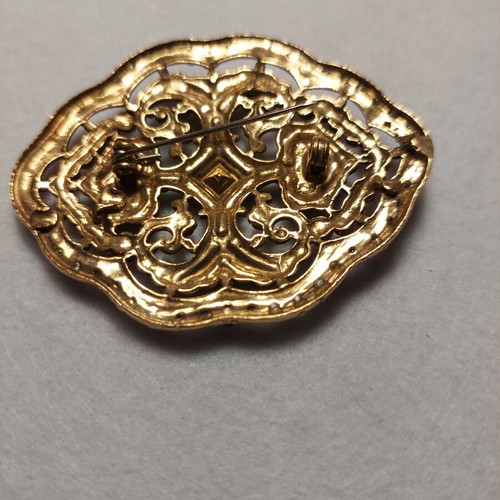 Swarovski brooch new, handmade brass and crystals, pink