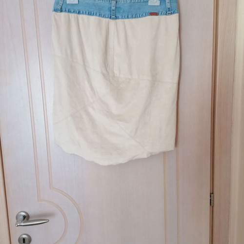 Suede style skirt SOS London Rome new, beige with denim details, size L