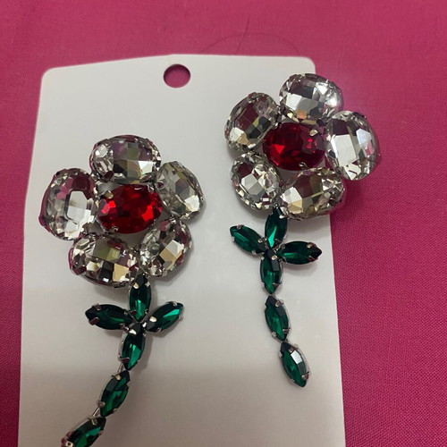 Statement flower earrings new with rhinestones