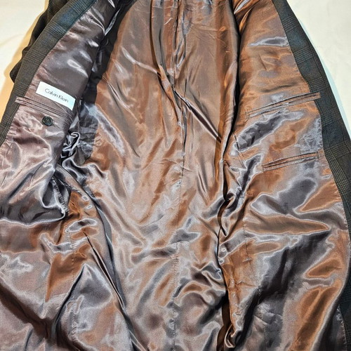 Authentic Calvin Klein men's brown jacket with stripe pattern size L like new