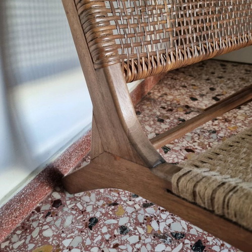 Πολυθρόνα lounge σαν καινούργιο από ξύλο μάνγκο με baboo πλέξη και σχοινί