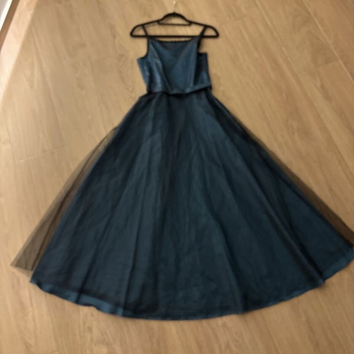 Vera Mont Long Teal Backless Dress with Black Tulle Skirt like new