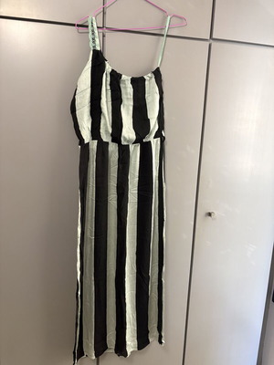 One-Shoulder Striped Maxi Dress like new, one size, black and turquoise