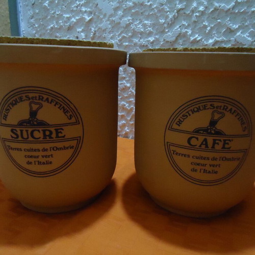Terracotta containers sugar and coffee new, set of 2