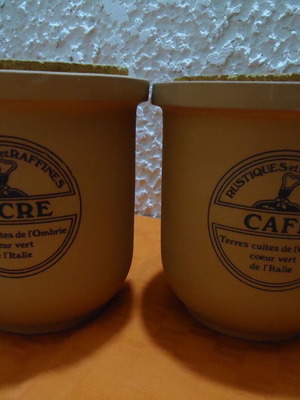 Terracotta containers sugar and coffee new, set of 2