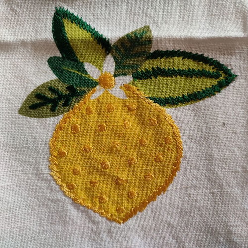 Coton Colors Lemon Citrus kitchen set new with embroidery