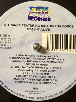 N-Trance Featuring Ricardo Da Force Stayin' Alive βινύλιο μεταχειρισμένο, ηλεκτρονική
