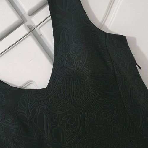 Lussile Black Dress with Brocade Embossed Patterns New, Size Small