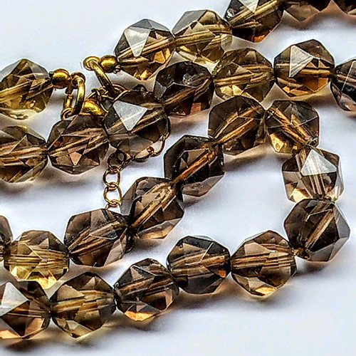Handmade necklace from smoky quartz, new, length 42 cm + 6 cm chain