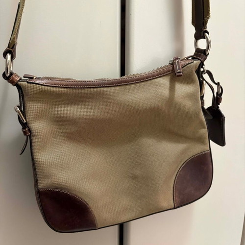 Prada Milano jacquard canvas crossbody bag like new, beige silver