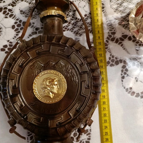 Glass liqueur bottle used, vintage, souvenir from Corfu