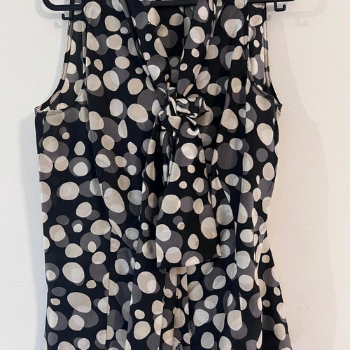 Cerruti 1881 sleeveless silk blouse with polka dot tie-neck, like new