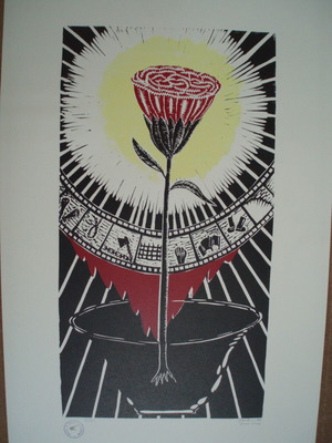 Linoleum print painting "Tainia" new, on Fabriano paper