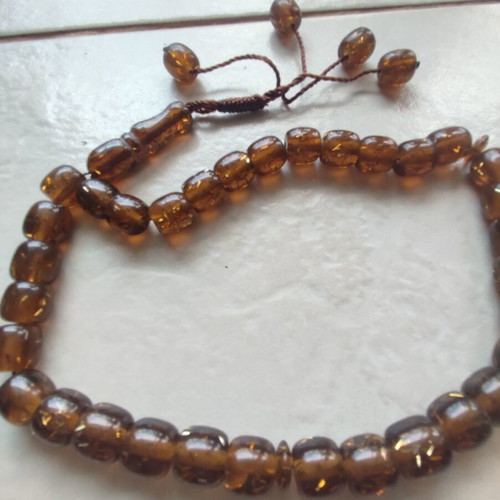 Komboloi 33 Beads New, Handmade, Cognac Color, Mastic Resin