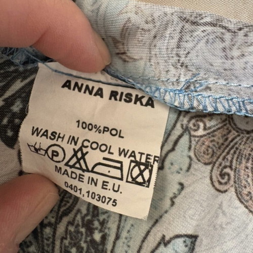 Anna Riska women's printed pants used, white and blue, XS