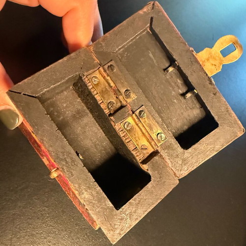Vintage handmade jewelry box used with brass details
