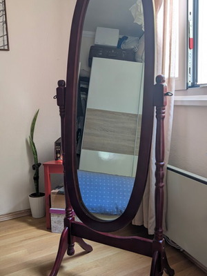 Oval floor mirror vintage like new with solid wood base